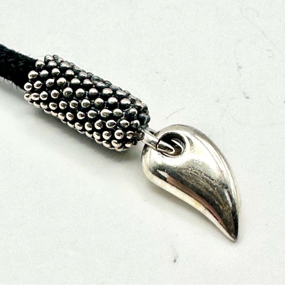 Lagos Caviar Silver Beaded Puffed Heart Pendant w/ Leather Cord RARE - Picture 10 of 12